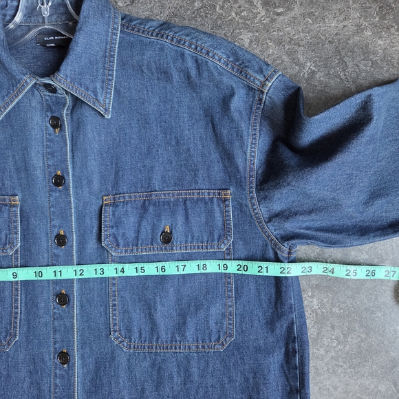 Club Monaco Dress EUC Indigo Denim Shirt Dress Jacket Oversized Sz 2 - Picture 12 of 13